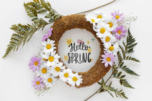 Free Frame Mockup With Spring Flowers Psd