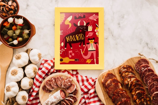 Free Frame Mockup With Traditional Spanish Food Psd