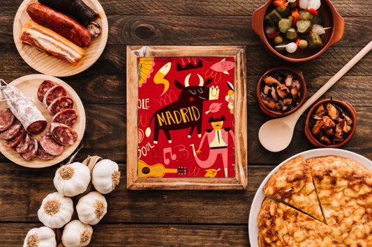Free Frame Mockup With Traditional Spanish Food Psd