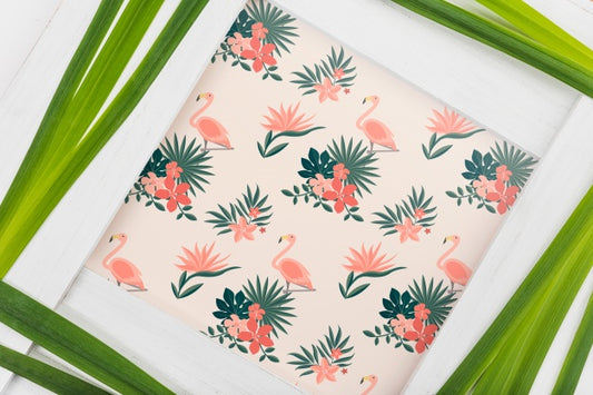 Free Frame Mockup With Tropical Leaves Psd