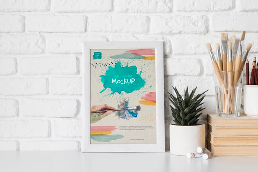 Free Frame Next To Plant Mock Up Psd