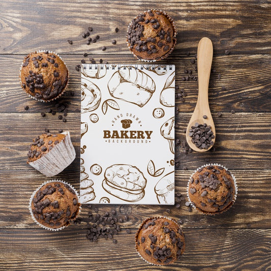 Free Frame Of Muffins With Notebook Psd