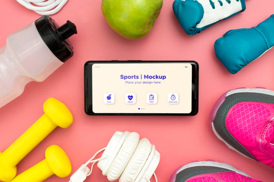 Free Frame Of Sport Equipment With Phone Psd