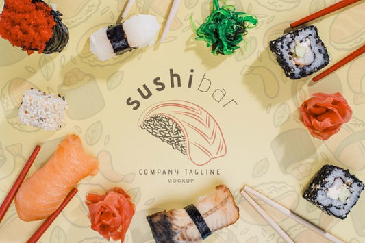 Free Frame Of Sushi Rolls On Table Psd