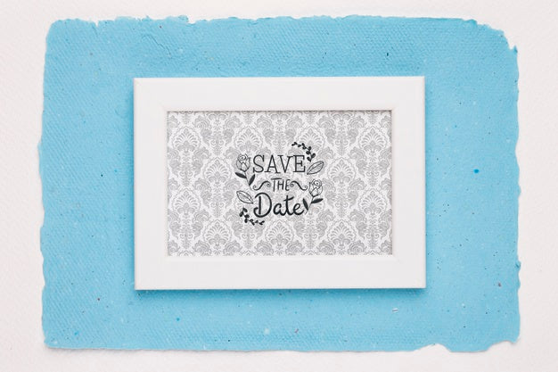 Free Frame On Blue Background Save The Date Mock-Up Psd