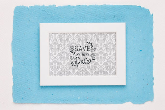 Free Frame On Blue Background Save The Date Mock-Up Psd