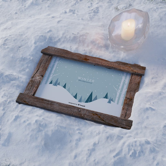 Free Frame On Snow With Frozen Candle Psd