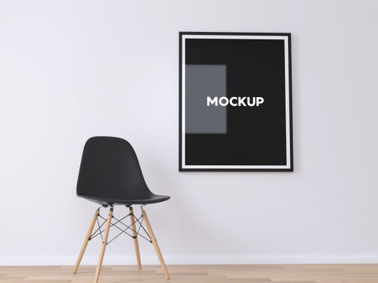 Free Frame On White Wall And Chair Mock Up Design Psd