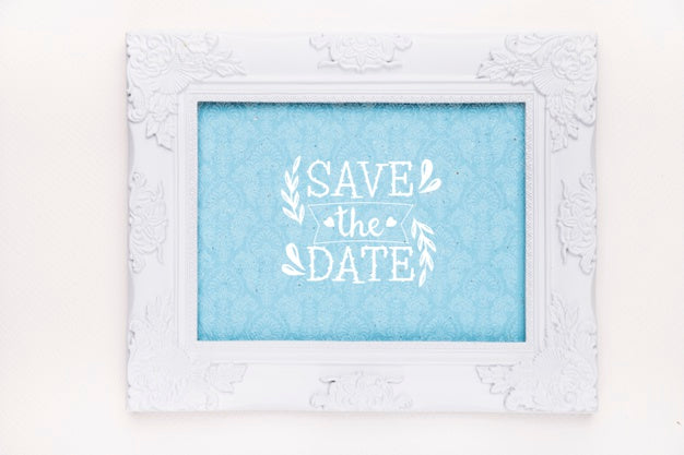 Free Frame With Blue Background Save The Date Mock-Up Psd