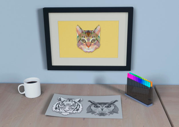 Free Frame With Cat And Sheet Sketch Beside Psd