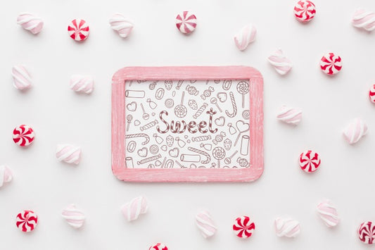 Free Frame With Delicious Candies Beside Psd