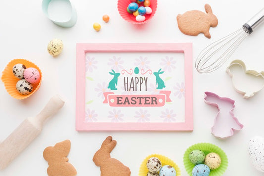 Free Frame With Easter Eggs And Cookies Psd
