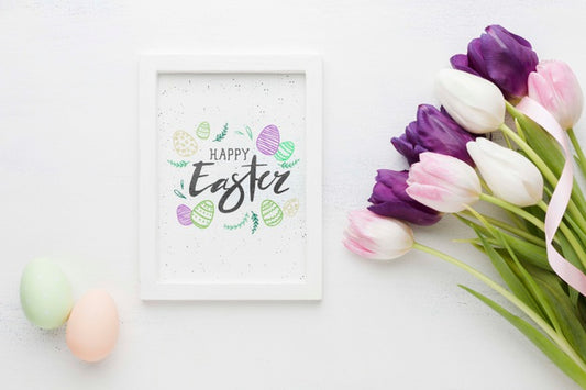 Free Frame With Easter Message And Eggs Beside Psd