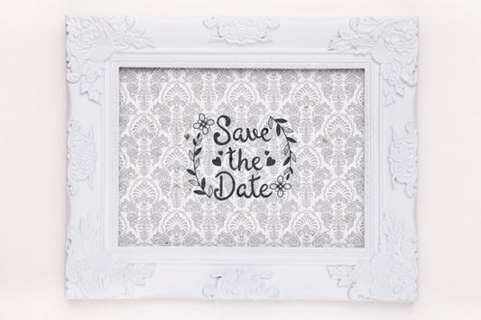 Free Frame With Fancy Tapestry Save The Date Mock-Up Psd