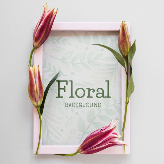 Free Frame With Flowers Beside Psd