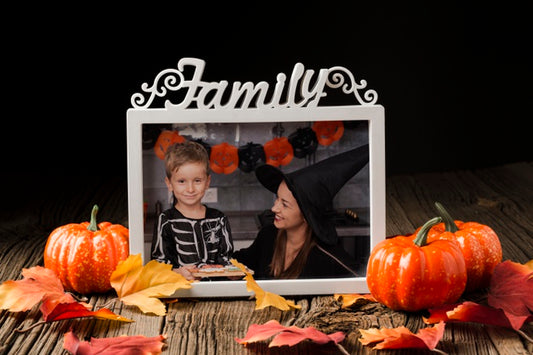 Free Frame With Halloween Picture And Pumpkins Psd