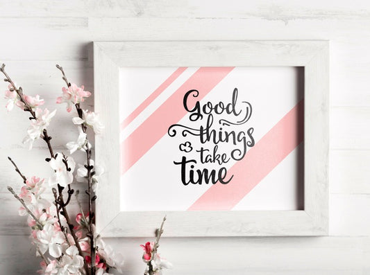 Free Frame With Motivational Quote And Flowers Psd