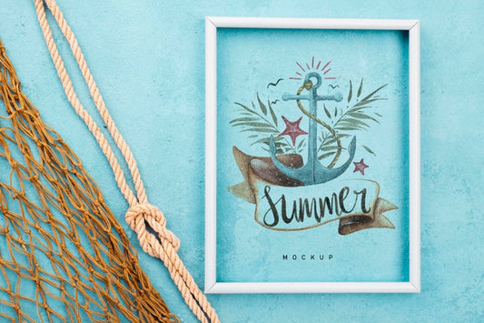 Free Frame With Nautic Message And Fishing Net Psd