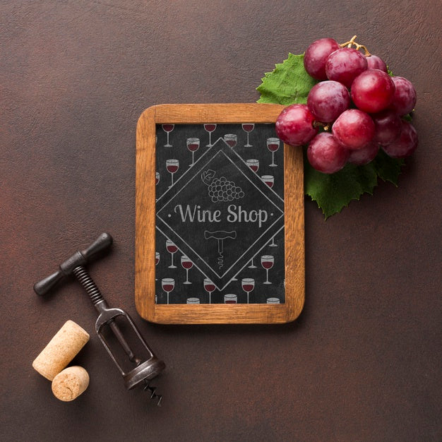 Free Frame With Organic Grape And Corkscrew Beside Psd