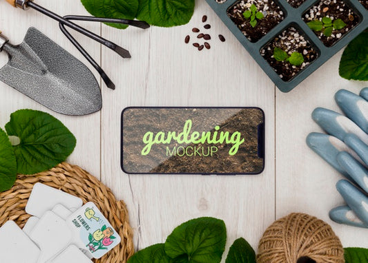Free Frame With Tools For Gardening Psd