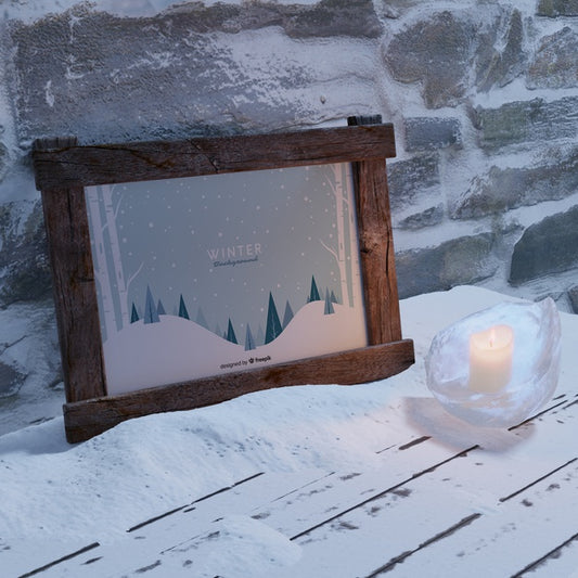 Free Frame With Winter Theme Beside Wall Psd