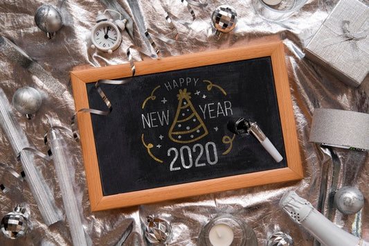 Free Framed Black Chalkboard Mock-Up With New Year Party Psd