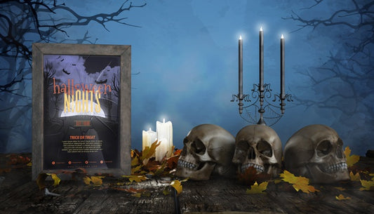Free Frames Horror Poster With Candles And Skulls Psd