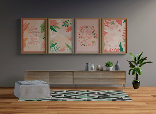 Free Frames Mock-Up Hanging In The Living Room Psd