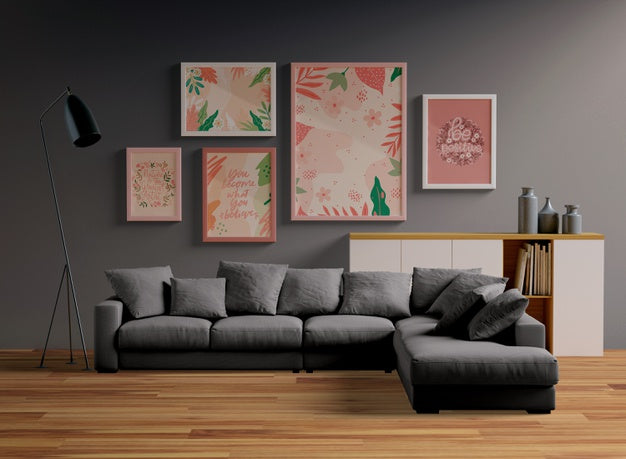 Free Frames Mock-Up Hanging On The Wall In Living Room Psd