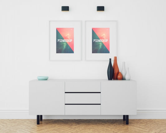 Free Frames On White Chest Of Drawers Mock Up Psd