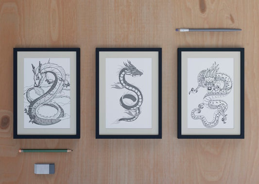 Free Frames With Snake Sketch On Sheet Psd