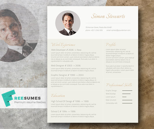 Free Professional Subtle Gold CV Resume Template in Minimal Style in Microsoft Word (DOC) Format