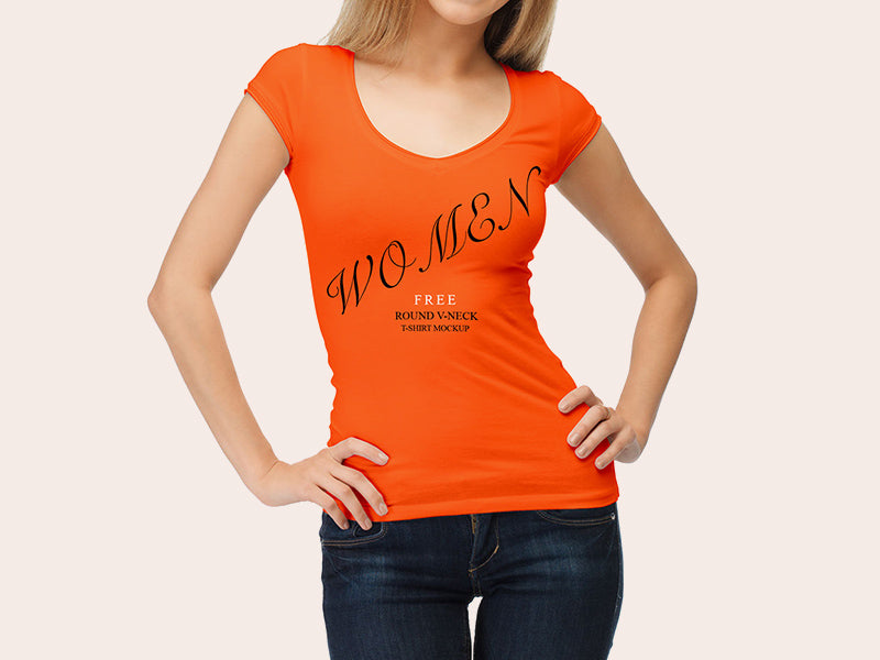 Free Orange Woman T-Shirt Mockup