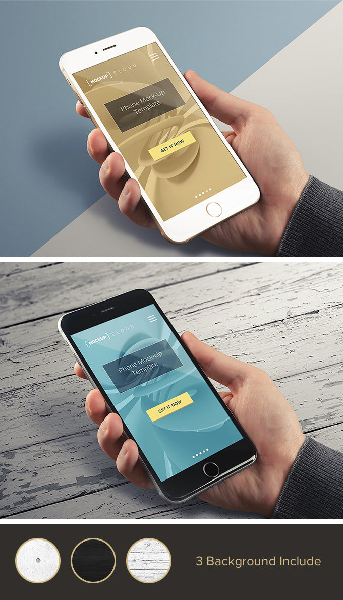 Free Real Photo iPhone Mockup in Hand with Backgrounds