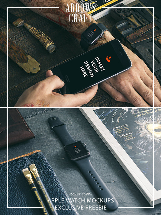 Free 2 Hispter Styled Apple Watch Mockups