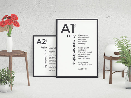 Free Front View of 2 Frame Mockups in a Office Scene