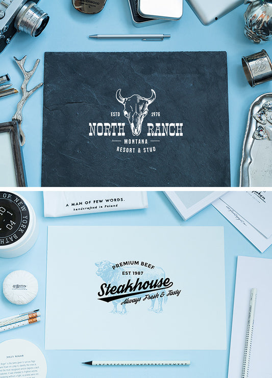 Free Great Table Paper Mockup with Camera, Pen and Other Accessories