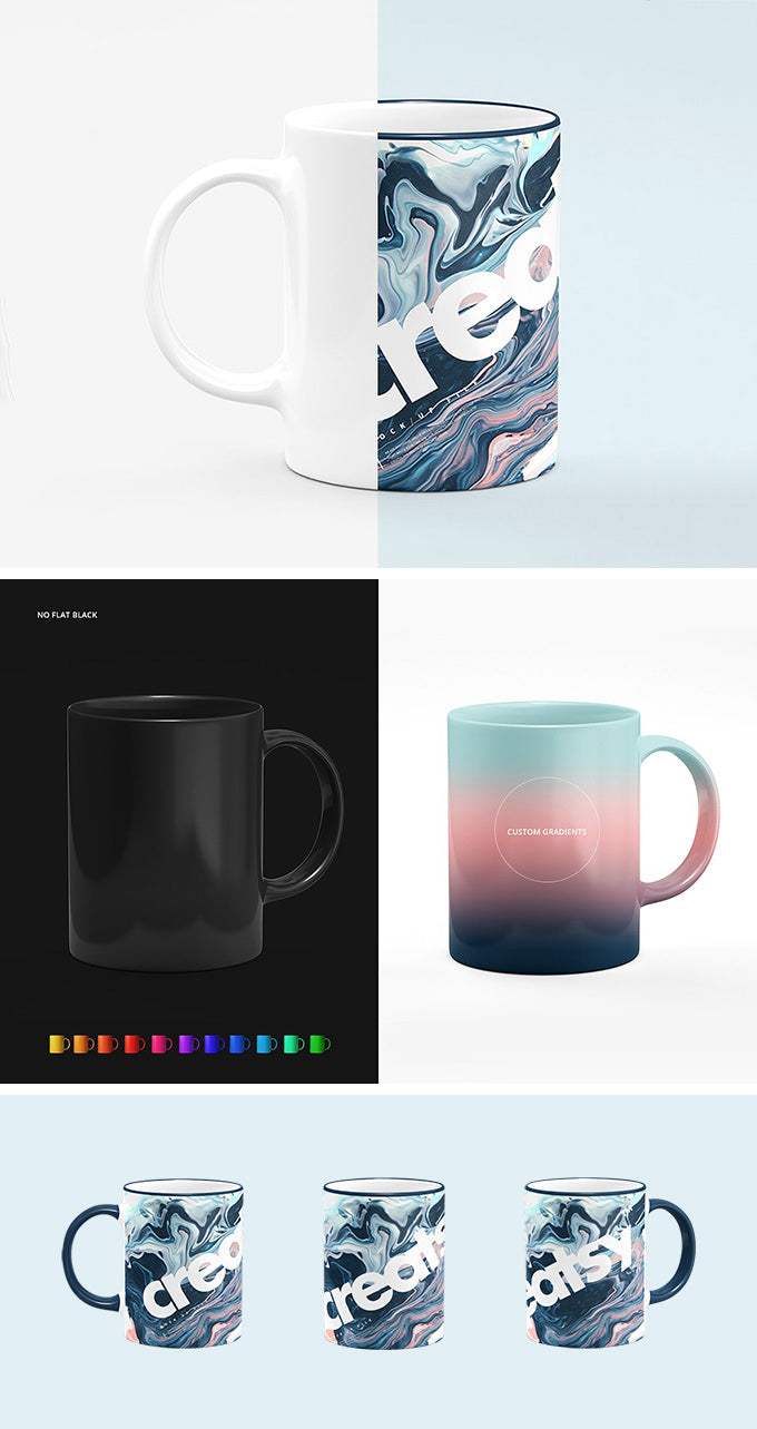 Free Highly Realistic Mug Mockup Set with Multiple Colors