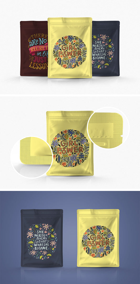Free Pouch Packaging PSD Mockup with Three Pouches