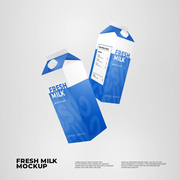Free Fresh Milk Box Mockup Psd