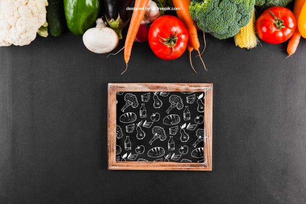 Free Fresh Vegetables Mockup With Slate Psd