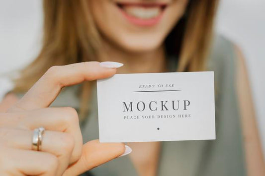 Free Friendly Woman Carrying A Business Card Mockup Psd