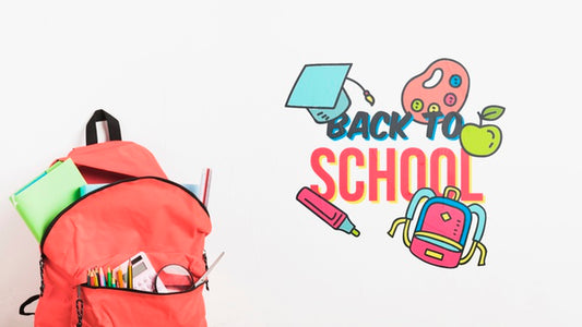 Free Front View Backpack With School Supplies Psd