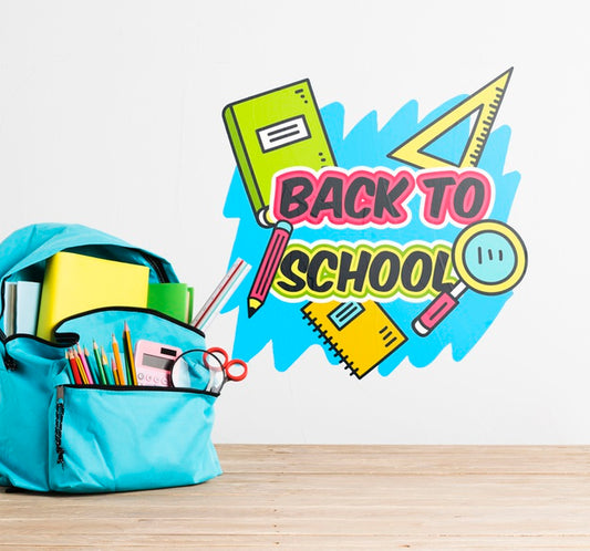 Free Front View Backpack With School Supplies Psd