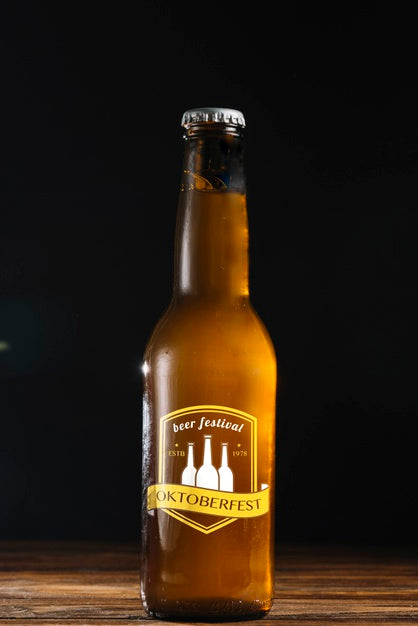 Free Front View Beer Bottle With Black Background Psd
