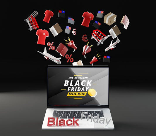 Free Front View Black Friday Mock-Up Sale Black Background Psd