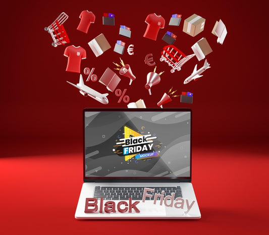 Free Front View Black Friday Mock-Up Sale Red Background Psd