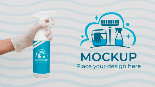 Free Front View Cleaning Product With Mock-Up Packaging Psd