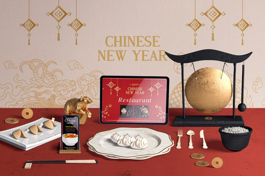 Free Front View Cutlery And Fortune Cookies For Chinese New Year Psd