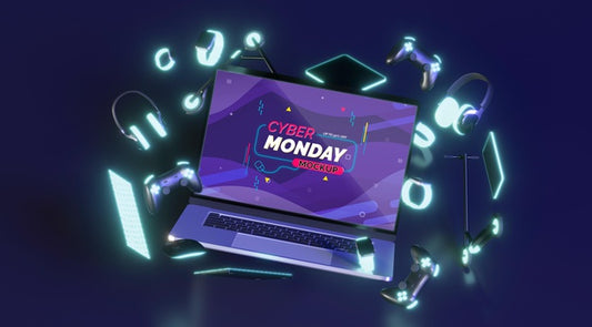 Free Front View Cyber Monday Sale Composition Mock-Up Psd